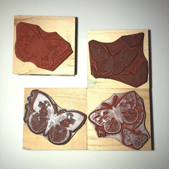 HERO ARTS Poetic Prints Butterfly Butterflies Rubber Stamp Wood Mount Set of 4 - Picture 6 of 9